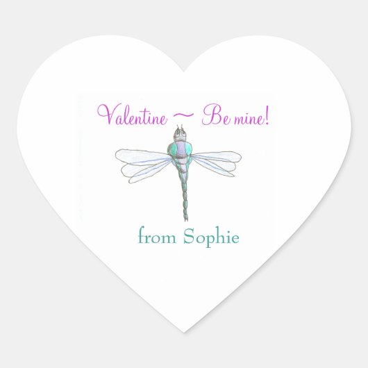 Personalized dragonfly valentine sticker ハートシール (正面)
