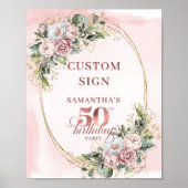 Personalized Dreamy Blush Floral 50 Birthday 8x10 ポスター (正面)
