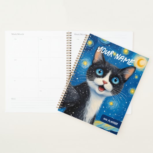 Personalized Dreamy Moon Cat Starry Night Planner プランナー手帳 (ディスプレー)