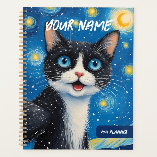Personalized Dreamy Moon Cat Starry Night Planner プランナー手帳 (正面)
