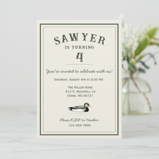 Personalized Duck Birthday Invitation 招待状 (スタンド正面)