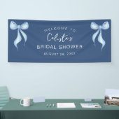 Personalized Dusty Blue Bow Welcome Bridal Shower 横断幕 (トレードショー)