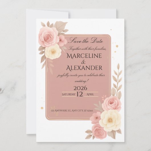 Personalized Dusty Rose Invitation 招待状 (正面)