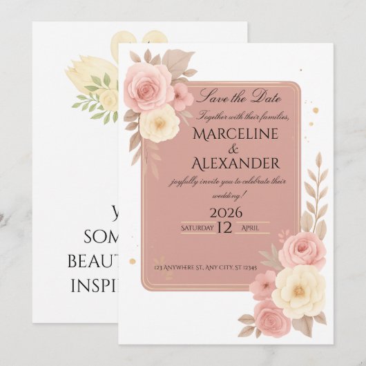 Personalized Dusty Rose Invitation 招待状 (正面/裏面)