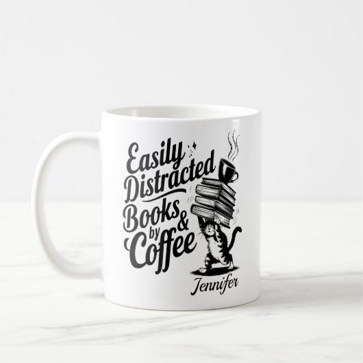 Personalized Easily Distracted By Books & コーヒーマグカップ (左)