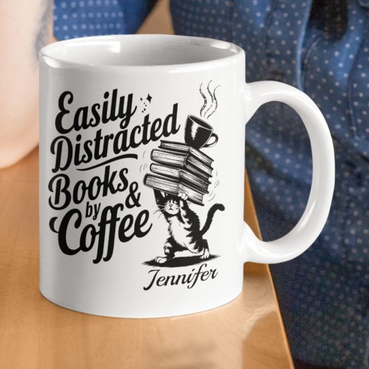 Personalized Easily Distracted By Books & コーヒーマグカップ