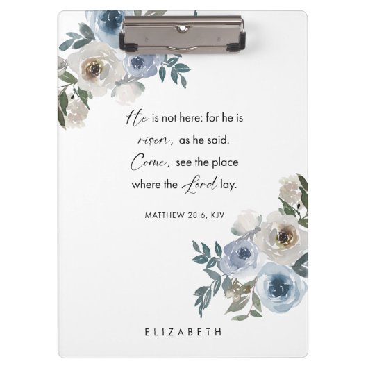 Personalized Easter Bible Verse Floral Christian クリップボード (正面)