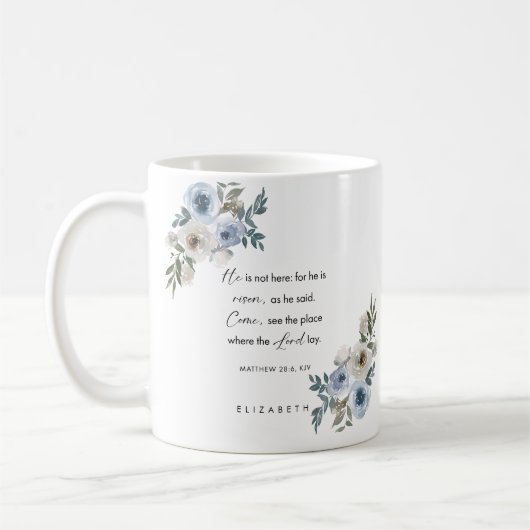 Personalized Easter Bible Verse Matthew 28:6 コーヒーマグカップ (左)