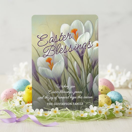 Personalized Easter Blessings Crocus Floral Card シーズンカード