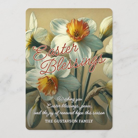 Personalized Easter Blessings Daffodil Floral Card シーズンカード (正面)