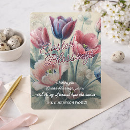 Personalized Easter Blessings Tulips Floral Card シーズンカード