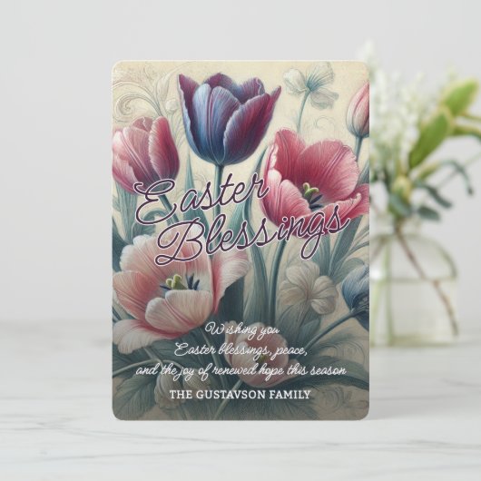 Personalized Easter Blessings Tulips Floral Card シーズンカード (スタンド正面)