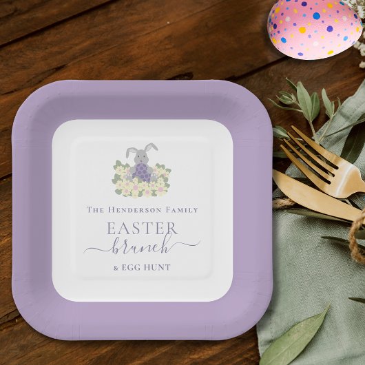 Personalized Easter Brunch and Egg Hunt Purple ペーパープレート