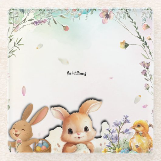 Personalized Easter Brunch Glass Square Coaster ガラスコースター (正面)