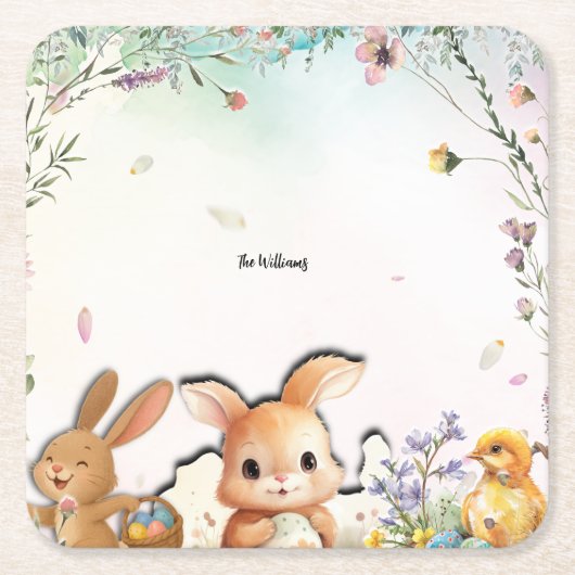 Personalized Easter Brunch Paper Square Coaster スクエアペーパーコースター (正面)