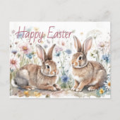 Personalized Easter Bunnies And Floral Watercolor ポストカード (正面)