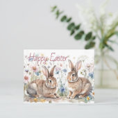 Personalized Easter Bunnies And Floral Watercolor ポストカード (スタンド正面)