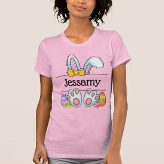 Personalized Easter Bunny Name Pastel Bow Tシャツ