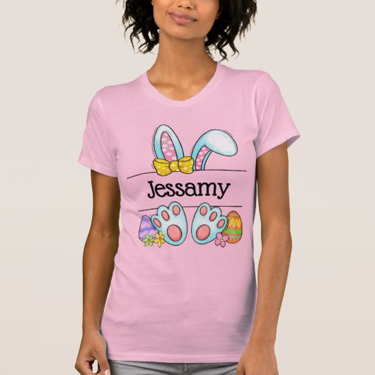Personalized Easter Bunny Name Pastel Bow Tシャツ (正面)