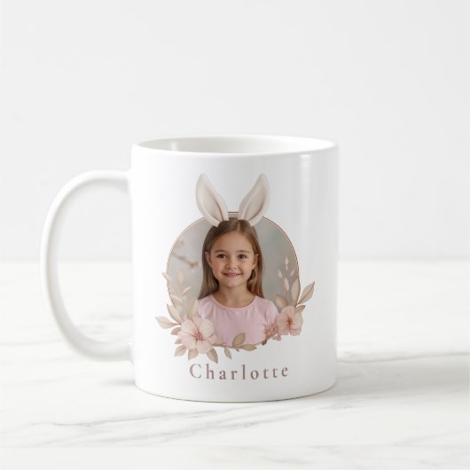 Personalized Easter Bunny Photo Mug for Girls コーヒーマグカップ (左)