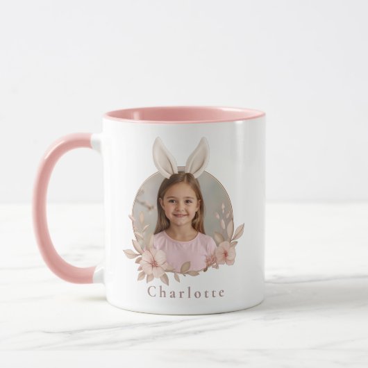 Personalized Easter Bunny Photo Pink Accent Mug マグカップ (左)