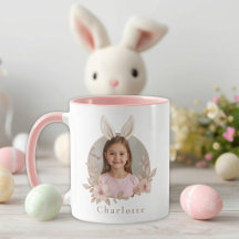 Personalized Easter Bunny Photo Pink Accent Mug