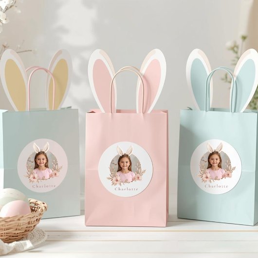 Personalized Easter Bunny Photo Stickers for Kids ラウンドシール