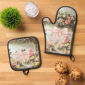 Personalized Easter Bunny Rabbit Pink Bow  鍋つかみ&鍋敷きセット (トップダウン)