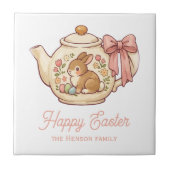 Personalized Easter Bunny Teapot Floral  タイル (正面)