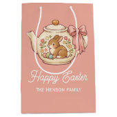 Personalized Easter Bunny Teapot Floral  ミディアムペーパーバッグ (正面)