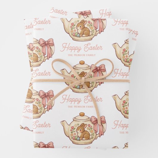 Personalized Easter Bunny Teapot Floral ラッピングペーパーシート (インサイチュ)