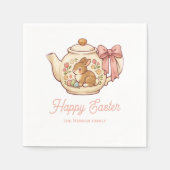 Personalized Easter Bunny Teapot Floral Party スタンダードカクテルナプキン (正面)