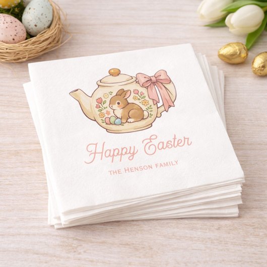 Personalized Easter Bunny Teapot Floral Party スタンダードカクテルナプキン