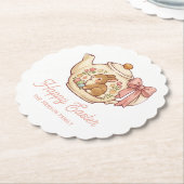 Personalized Easter Bunny Teapot Floral Party ペーパーコースター (アングル)