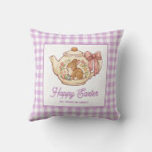 Personalized Easter Bunny Teapot Gingham Family クッション (裏面)