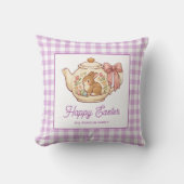 Personalized Easter Bunny Teapot Gingham Family クッション (正面)