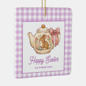 Personalized Easter Bunny Teapot Gingham Family セラミックオーナメント (右)