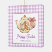 Personalized Easter Bunny Teapot Gingham Family セラミックオーナメント (左)