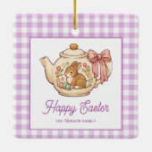 Personalized Easter Bunny Teapot Gingham Family セラミックオーナメント (裏面)