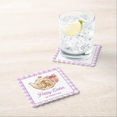 Personalized Easter Bunny Teapot Gingham Family ペーパーコースター (インサイチュ)