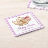 Personalized Easter Bunny Teapot Gingham Family ペーパーコースター (アングル)