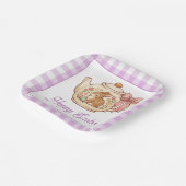 Personalized Easter Bunny Teapot Gingham Family ペーパープレート (傾斜あり)