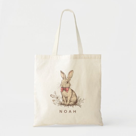 Personalized Easter Bunny Tote Bag with Name トートバッグ (正面)