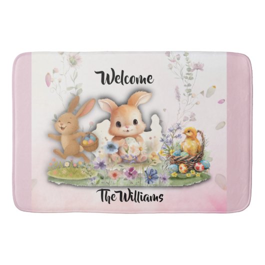 Personalized Easter Bunny Welcome Bath Mat バスマット (正面)