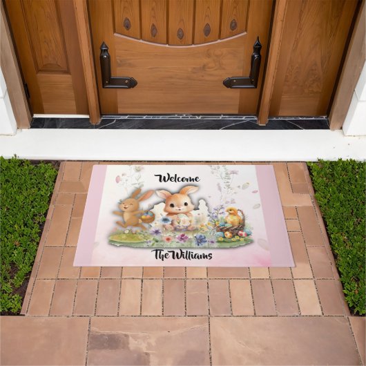 Personalized Easter Bunny Welcome Doormat ドアマット (室外)