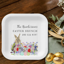 Personalized Easter Egg Hunt Brunch Bunny Floral ペーパープレート