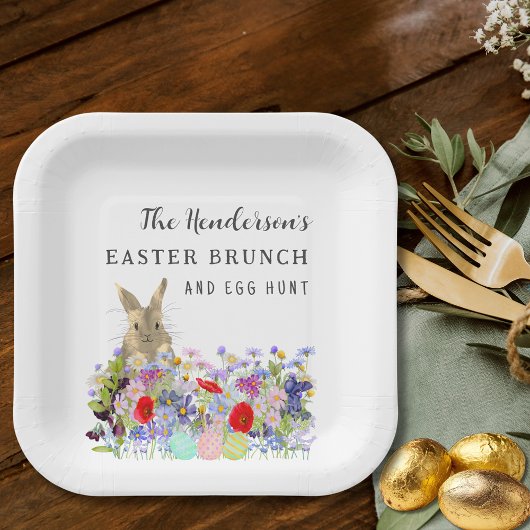 Personalized Easter Egg Hunt Brunch Bunny Floral ペーパープレート
