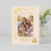 Personalized Easter Family Photo Gold Ribbon Bow 箔シーズンカード (立ち正面)
