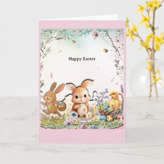 Personalized Easter Folded Greeting Card カード (黄色い花)