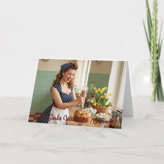 Personalized Easter Pin-Up Retro Greeting Card サンキューカード (正面)